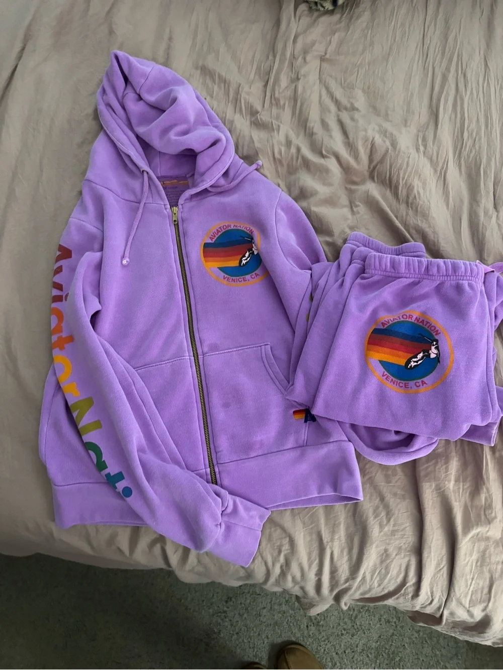 Aviator Nation Purple Zip Hoodie & Matching Sweatpants Set